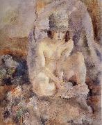 Nude female wearing green hat Jules Pascin